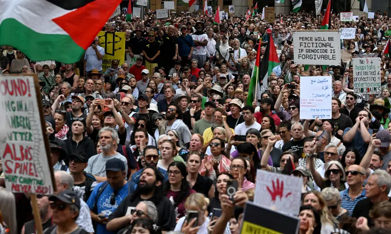 Pro-Palestinian protesters take part in a demonstration against Israeli President Isaac Herzog’s visit to Australia in Sydney on February 9, 2026. — AFP Pro-Palestinian protesters take part in a demonstration against Israeli President Isaac Herzog’s visit to Australia in Sydney on February 9, 2026. — AFP