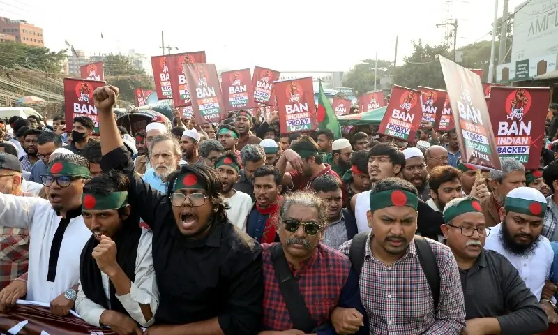 Members of &ldquo;July Oikya&rdquo;, a platform of several organisations that took part in the July 2024 revolution, march to the Indian High Commission in Dhaka, Bangladesh, December 17, 2025. &mdash;Reuters/File
