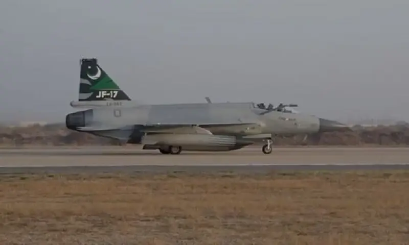 A JF-17 taxiing for take-off at WDS-2026. — Screengrab PAF A JF-17 taxiing for take-off at WDS-2026. — Screengrab PAF