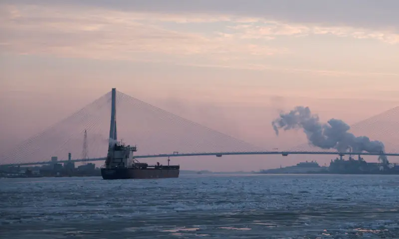 The under-construction Gordie Howe International Bridge linking Detroit to Windsor, Ontario, Canada, is viewed along the Detroit River, in Detroit, Michigan, US on February 10, 2026. &mdash; Reuters