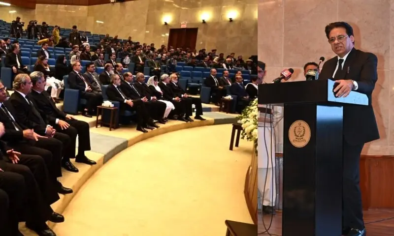 Justice Muhammad Ali Mazhar NJAC addresses a launching ceremony Judicial Analytics Dashboard at Supreme court of Pakistan, Islamabad on Tuesday Feb 10. —PID Justice Muhammad Ali Mazhar NJAC addresses a launching ceremony Judicial Analytics Dashboard at Supreme court of Pakistan, Islamabad on Tuesday Feb 10. —PID