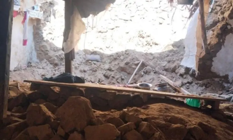 The house collapsed, leaving three people dead of a same family in Bajaur on Wednesday, Feb 11. &mdash; photo provided by author