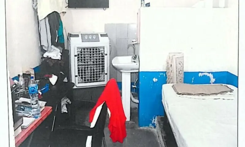 A photo of PTI founder Imran Khan&rsquo;s prison room from a federal government report submitted to the Supreme Court on June 6, 2024. &mdash; Photo from law secretary report