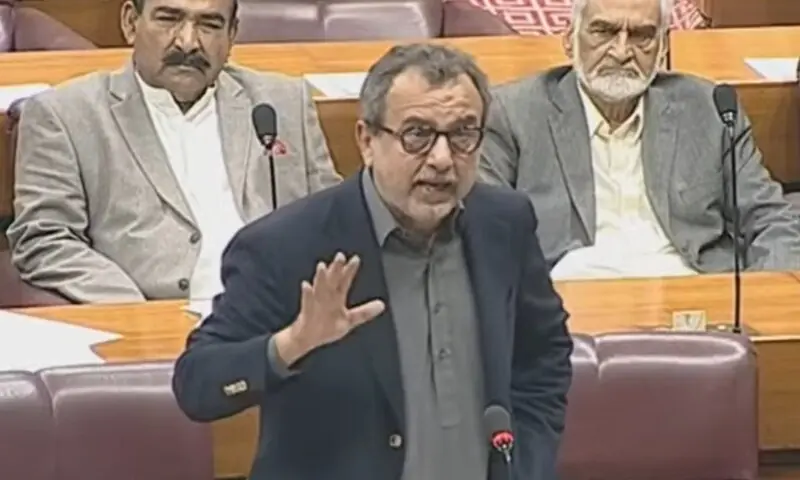 Power Minister Sardar Awais Leghari speaks during the National Assembly session on February 12. &mdash; DawnNewsTV