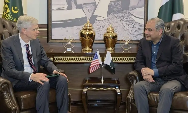 Interior Minister Mohsin Naqvi meets with US Assistant Secretary of State for South and Central Asian Affairs John Mark Pomeroy. &mdash; APP