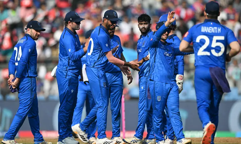 Italy&rsquo;s players celebrate after the dismissal of Nepal&rsquo;s Nandan Yadav during the 2026 ICC Men&rsquo;s T20 Cricket World Cup group stage match between Nepal and Italy at the Wankhede Stadium in Mumbai on February 12, 2026. &mdash; AFP/FIle