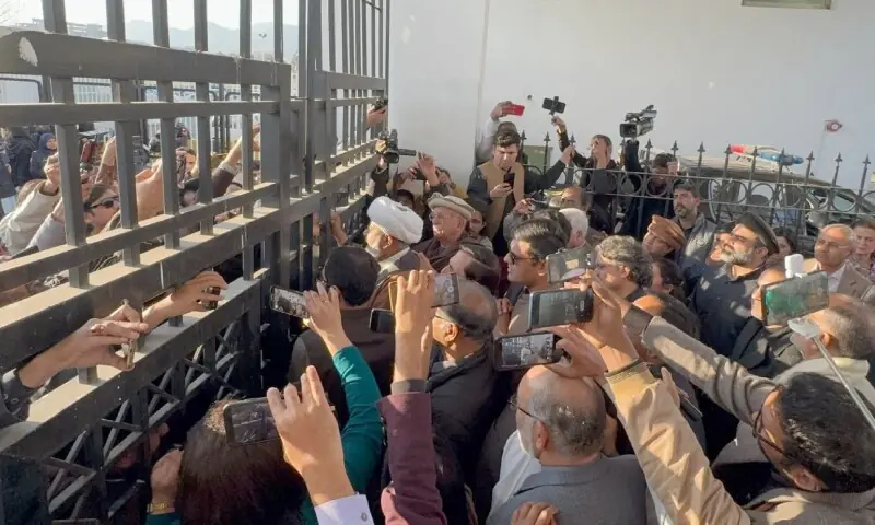 The TTAP leadership stages sit-in at Parliament House on February 13. &mdash; Tanveer Shahzad/White Star