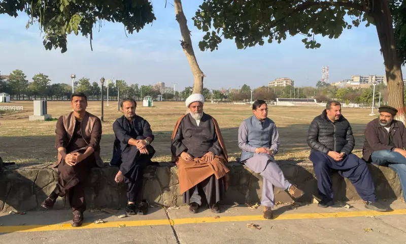 PTI and TTAP leaders stage sit-in outside Parliament House for a second day to demand proper medical care for Imran Khan, on Feb 14, 2026. &mdash; X/SheikhWaqqas
