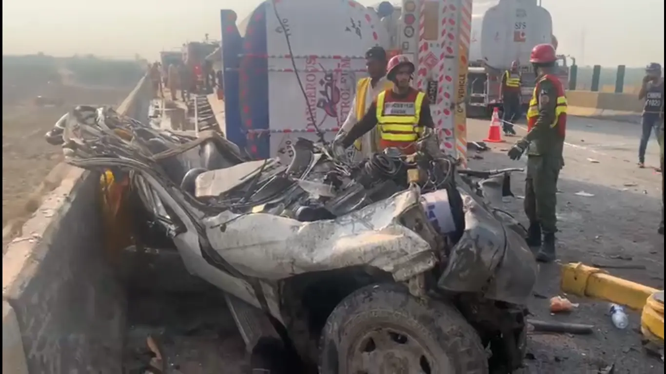 Rescue officials working at the scene of an oil tanker and passenger van collision on the M9 Highway, Friday, Feb 13. &mdash;Photo courtesy screengrab vedio via author