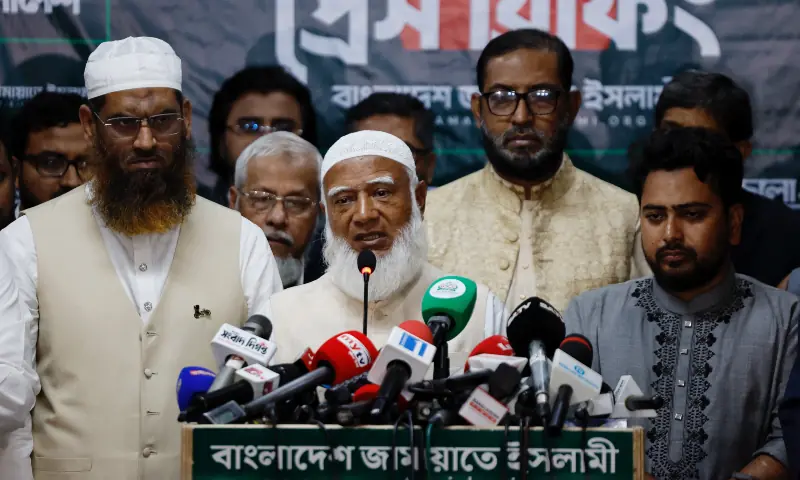Shafiqur Rahman, the emir of Jamaat-i-Islami Bangladesh, attends a press conference following the 13th general election in Dhaka, Bangladesh on February 12, 2026. &mdash; Reuters