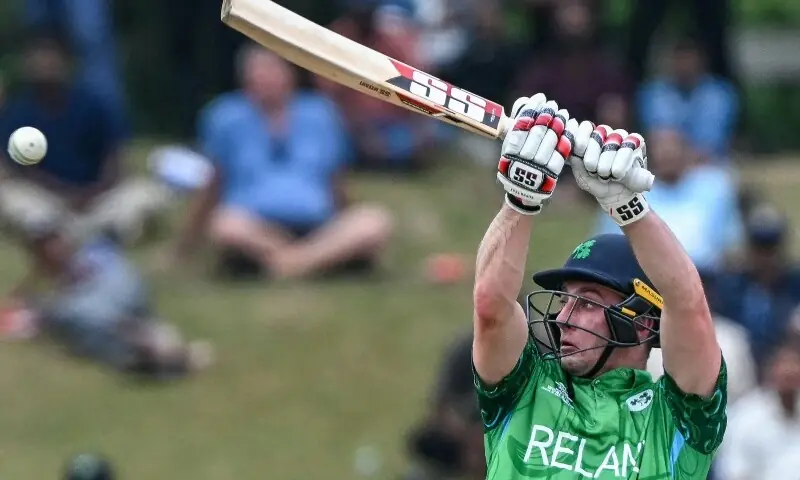 Ireland&rsquo;s captain Lorcan Tucker plays a shot during the 2026 ICC Men&rsquo;s T20 Cricket World Cup group stage match between Ireland and Oman at the Sinhalese Sports Club Ground in Colombo on February 14, 2026. &mdash;AFP