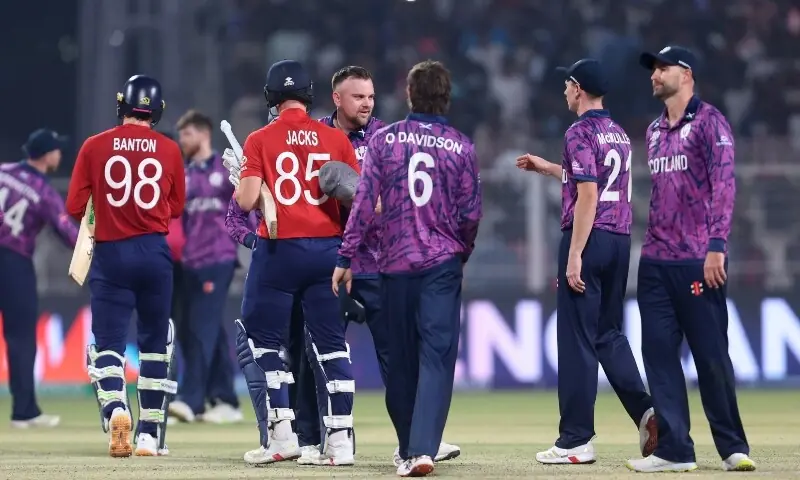 England&rsquo;s Tom Banton and Will Jacks shake hands with Scotland players. &mdash; Reuters
