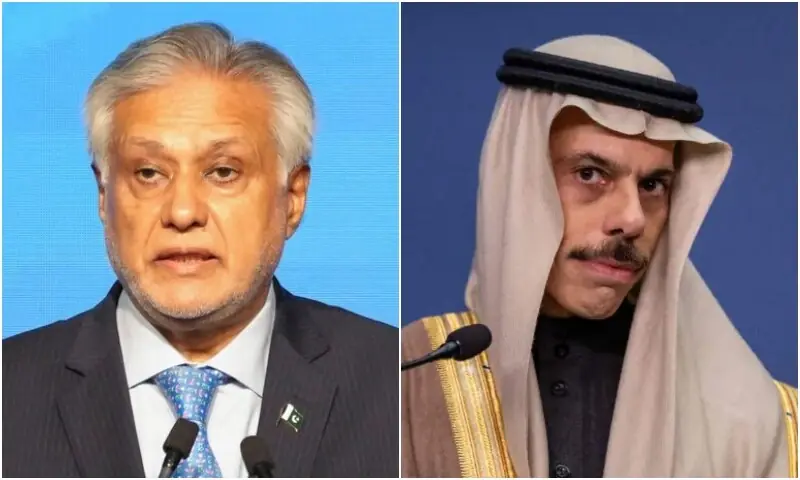 A combination photo of Deputy Prime Minister and Foreign Minister Ishaq Dar and Saudi Foreign Minister Faisal bin Farhan Al Saud. &mdash; Reuters/AFP/File