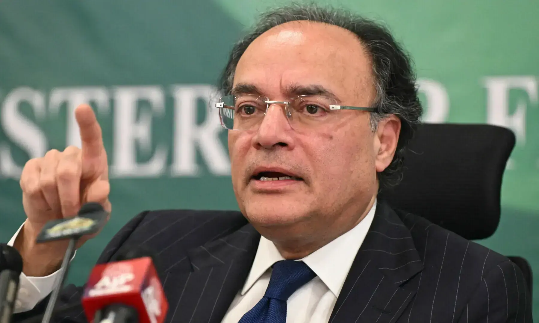 Finance Minister Muhammad Aurangzeb speaks during a media briefing in Islamabad on June 11, 2025. &mdash; AFP/File