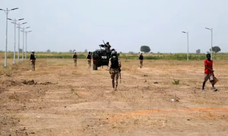 Nigerian Security Forces patrol outside Ngarannam in Ngarannam, Borno State, Nigeria October 21, 2022. &mdash; Reuters/File
