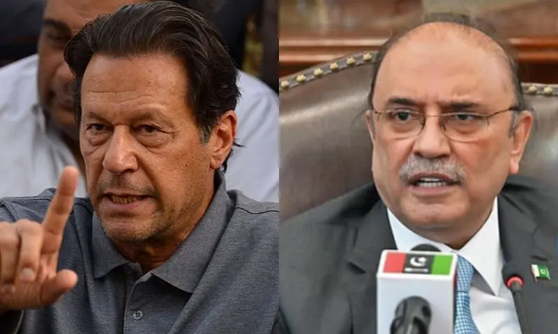 This combination photo shows PTI fImran Khan (L) and PPP chief Asif Ali Zardari &mdash; Photo courtesy: DawnNewsTV/PPP Twitter