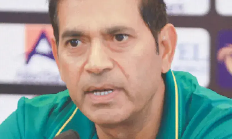 PAKISTAN head coach Aaqib Javed speaks during a media conference at the Multan Cricket Stadium on Friday.&mdash;AFP