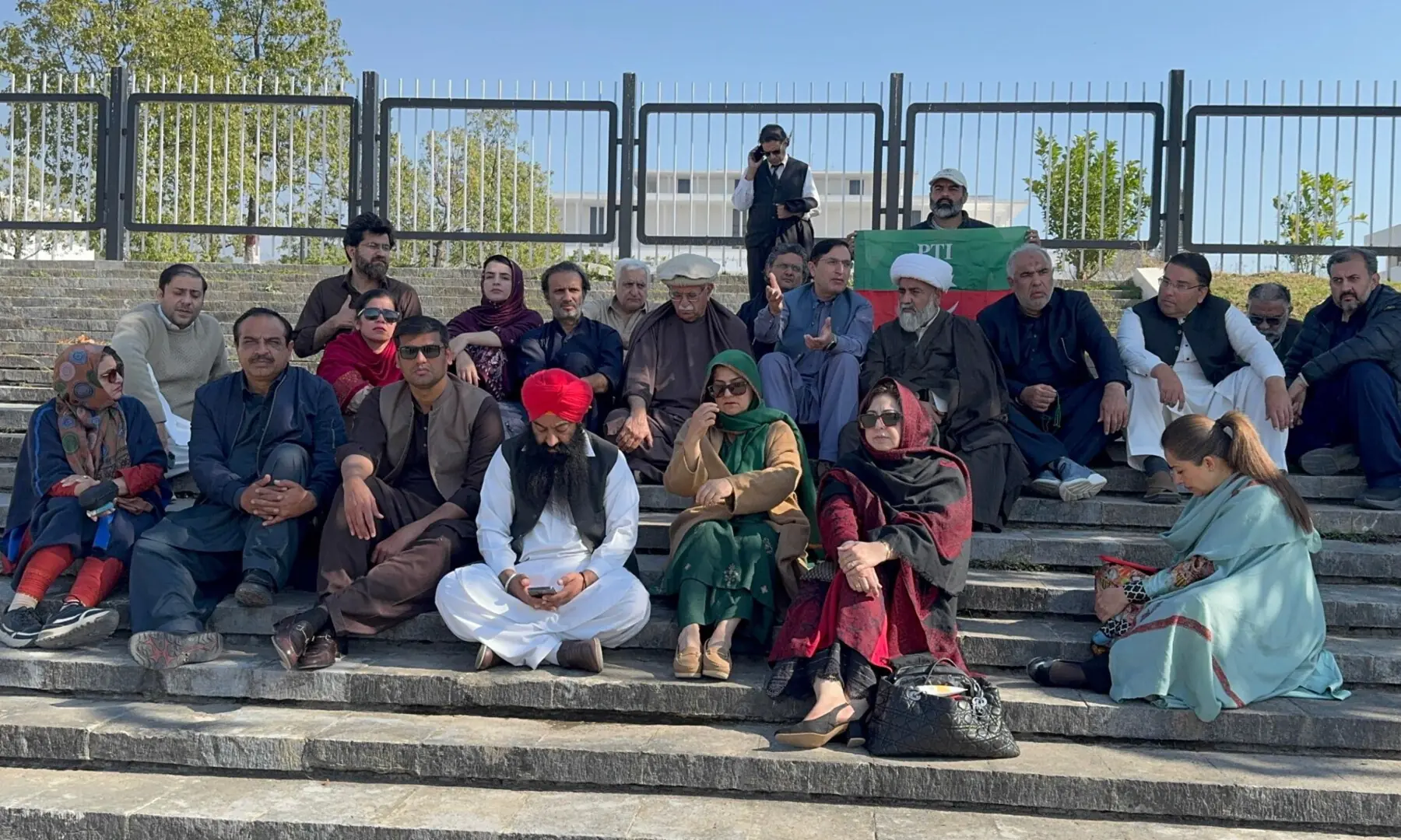 TTAP members and parliamentarians stage a sit-in for the third day at Parliament House over Imran Khan&rsquo;s health concerns. &mdash; X/BarristerGohar