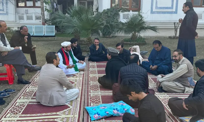 TTAP members and parliamentarians stage a sit-in for the third day at Parliament House over Imran Khan&rsquo;s health concerns. &mdash; photo via author