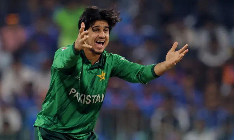 Saim Ayub reacts in the match against India in Colombo on February 15. &mdash; Reuters