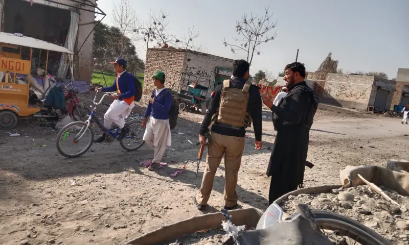 The scene of an explosion near Miryan Police Station in KP&rsquo;s Bannu that killed 2 people on Feb 16. &mdash; photo via author