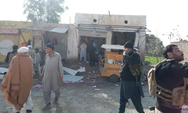 The scene of an explosion near Miryan Police Station in KP&rsquo;s Bannu that killed 2 people on Feb 16. &mdash; photo via author