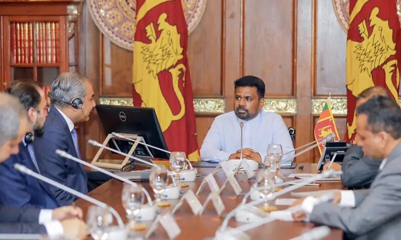 Sri Lankan President Anura Kumara Dissanayake in a meeting with Interior Minister Mohsin Naqvi and Minister for Overseas Pakistanis and Human Resource Development Chaudhry Salik Hussain in Colombo on February 16. — Photo courtesy Anura Kumara Dissanayake/X Sri Lankan President Anura Kumara Dissanayake in a meeting with Interior Minister Mohsin Naqvi and Minister for Overseas Pakistanis and Human Resource Development Chaudhry Salik Hussain in Colombo on February 16. — Photo courtesy Anura Kumara Dissanayake/X