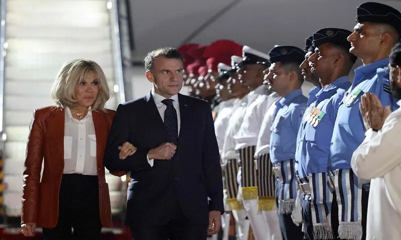 France’s President Emmanuel Macron and his wife Brigitte Macron are welcomed by India’s officials upon their arrival in Mumbai on February 17, 2026. — AFP France’s President Emmanuel Macron and his wife Brigitte Macron are welcomed by India’s officials upon their arrival in Mumbai on February 17, 2026. — AFP
