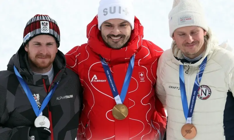 Milano Cortina 2026 Olympics - Alpine Skiing - Men&rsquo;s Slalom Victory Ceremony - Stelvio Ski Centre, Bormio, Italy - February 16, 2026. &mdash;Reuters