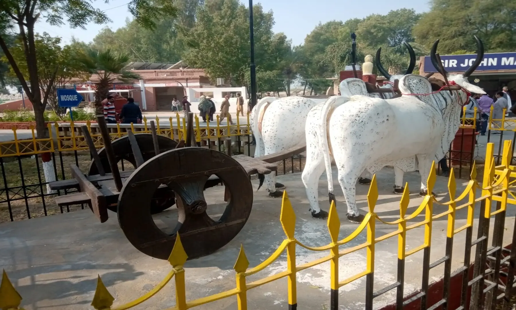 A bull cart statue at the entrance of Mohenjo-Daro museum. &mdash; Author