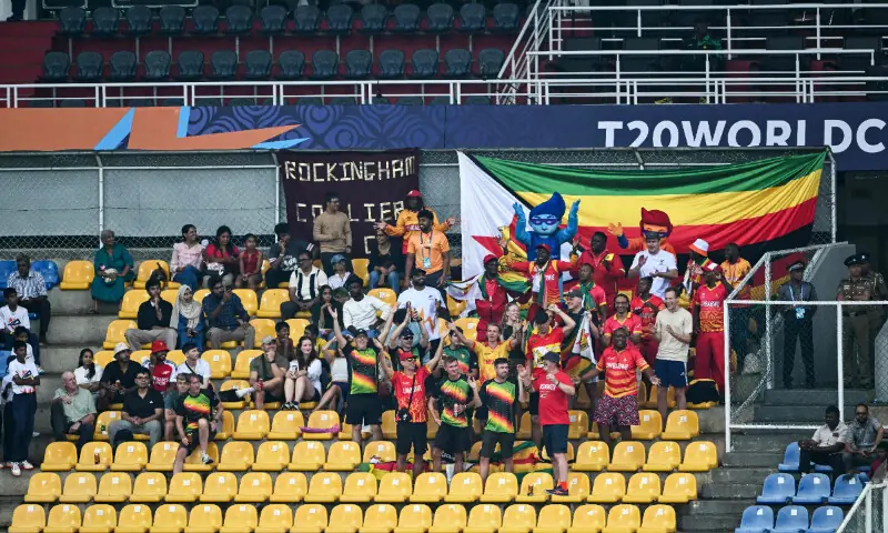Fans of team Zimbabwe cheer as the 2026 ICC Men’s T20 Cricket World Cup group stage match between Zimbabwe and Ireland was called off due to rain at Pallekele International Cricket Stadium in Kandy on February 17, 2026. — AFP Fans of team Zimbabwe cheer as the 2026 ICC Men’s T20 Cricket World Cup group stage match between Zimbabwe and Ireland was called off due to rain at Pallekele International Cricket Stadium in Kandy on February 17, 2026. — AFP