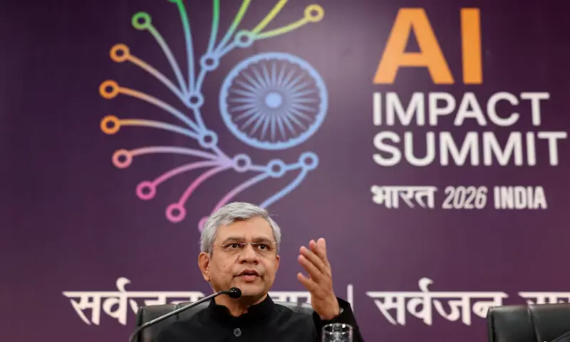Ashwini Vaishnaw, Minister for Information & Broadcasting and Electronics and Information Technology gestures as he speaks during a press conference at Bharat Mandapam, one of the venues for AI Impact Summit, in New Delhi, India, February 17, 2026. &mdash; Reuters