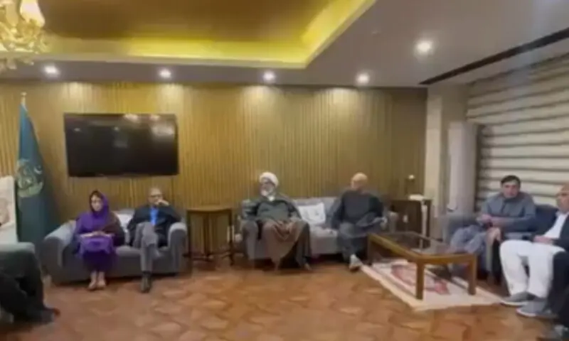 A photo from an emergency meeting of the opposition at the Parliament House on February 17. &mdash; Screengrab via X/@AsadQaiserPTI