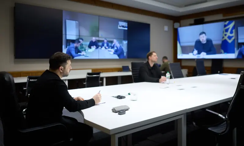 Ukraine President Volodymys Zelensky holds a meeting with the Ukrainian team before the start of negotiations in Geneva on Feb 18. — ZelenskyyUa via X Ukraine President Volodymys Zelensky holds a meeting with the Ukrainian team before the start of negotiations in Geneva on Feb 18. — ZelenskyyUa via X