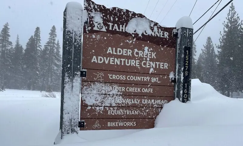The entrance sign of the Alder Creek Adventure Center, one of two sites where search crews were launched to try to locate a group of missing skiers after an avalanche in a backcountry slope of California&rsquo;s Sierra Nevada mountains, in Truckee, California, U.S. February 18, 2026. &mdash;Reuters