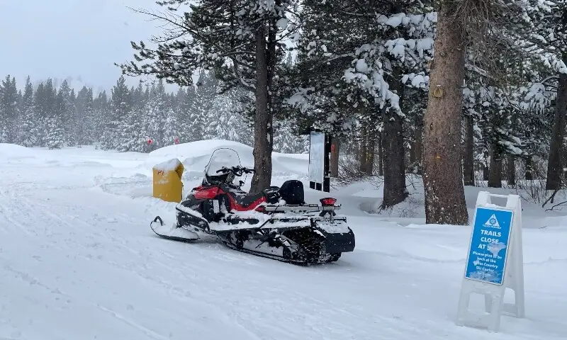 A snowmobile is parked at Alder Creek Adventure Center, one of two sites where search crews were launched to try to locate a group of missing skiers after an avalanche in a backcountry slope of California&rsquo;s Sierra Nevada mountains, in Truckee, California, U.S. February 18, 2026. &mdash;Reuters