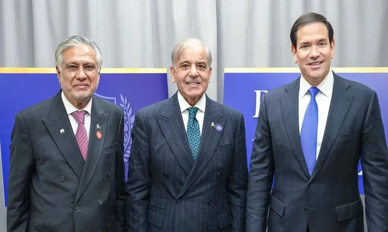 US Secretary of State Marco Rubio with Prime Minister Shehbaz Sharif and FM Ishaq Dar. — Marco Rubio X