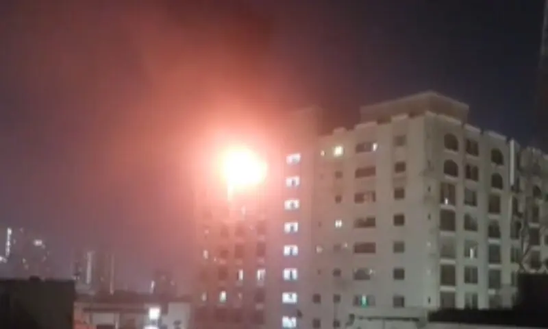 Image shows fire in the aftermath of a gas-related explosion in Karachi&rsquo;s North Nazimabad on February 22. &mdash; Photo via author