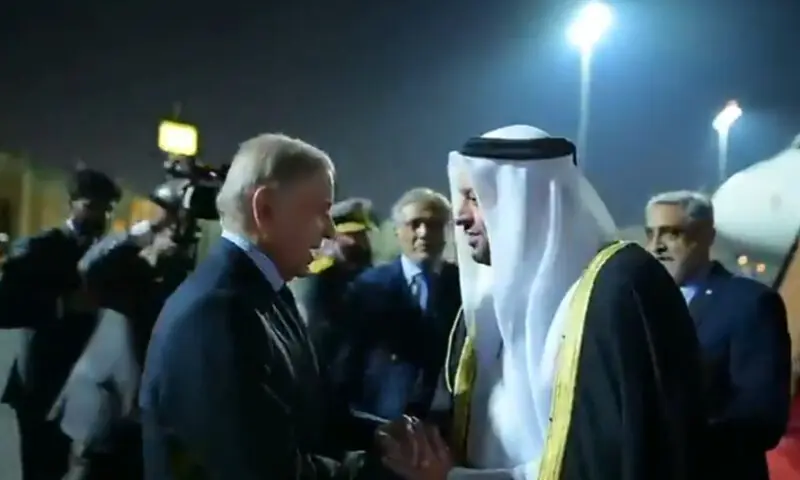 Prime Minister Shehbaz Sharif arrives in Qatar on Monday. &mdash; Screengrab via PTV News/X
