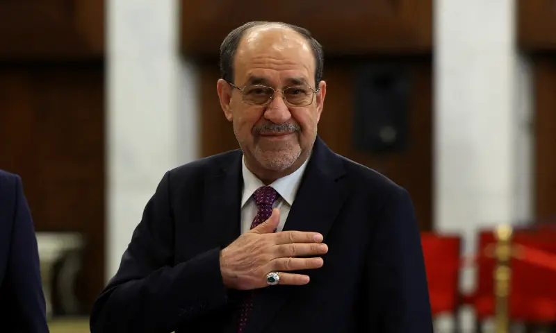 Former Iraqi Prime Minister Nouri al-Maliki reacts at a polling station inside Al-Rasheed Hotel during the parliamentary election in Baghdad, Iraq on November 11, 2025. — Reuters/File Former Iraqi Prime Minister Nouri al-Maliki reacts at a polling station inside Al-Rasheed Hotel during the parliamentary election in Baghdad, Iraq on November 11, 2025. — Reuters/File