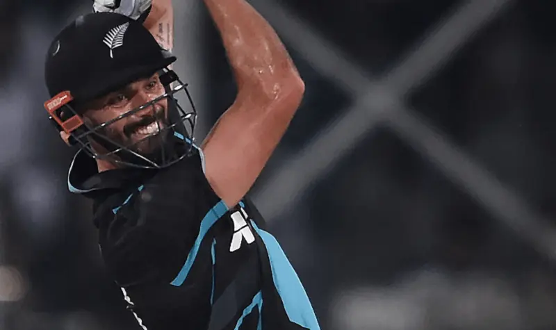 New Zealand&rsquo;s Daryl Mitchell plays a shot during the third Twenty20 international cricket match between Pakistan and New Zealand at the Gaddafi Cricket Stadium in Lahore on Monday. &mdash; AFP