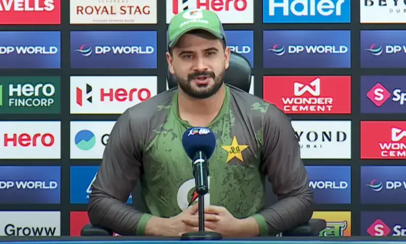 Pakistan batter Sahibzada Farhan speaks at the pre-match press conference of the match against Sri Lanka in Dubai on September 22. &mdash; PCB
