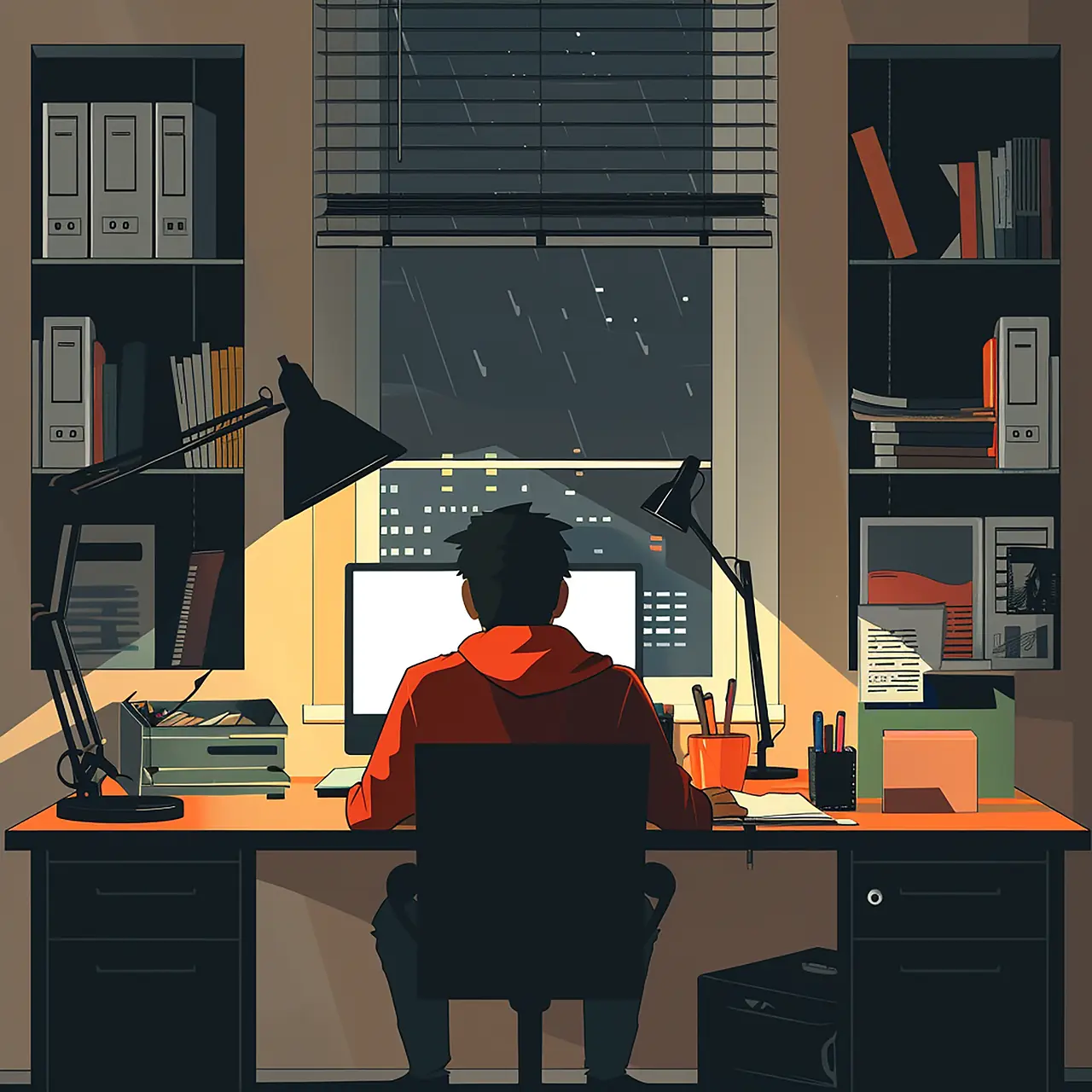 Illustration showing a person using their computer at night. — Merilyn Chin/Pixabay