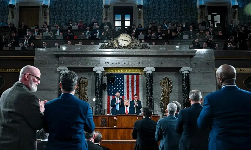 US President Donald Trump delivers the State of the Union address in the House Chamber of the US Capitol in Washington, DC, on February 24, 2026. &mdash;AFP