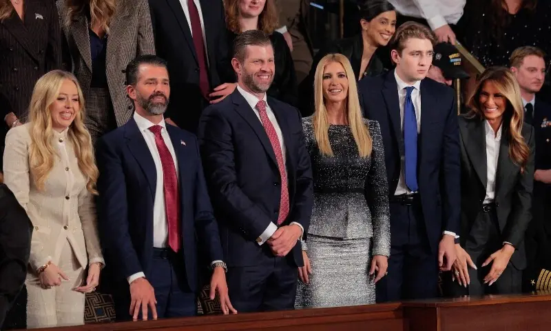 Members of U.S. President Donald Trump&rsquo;s family (L-R) Tiffany Trump, Donald Trump Jr., Eric Trump, Ivanka Trump, Barron Trump and first lady Melania Trump attend the State of the Union address during a Joint Session of Congress at the U.S. Capitol on February 24, 2026. &mdash;AFP