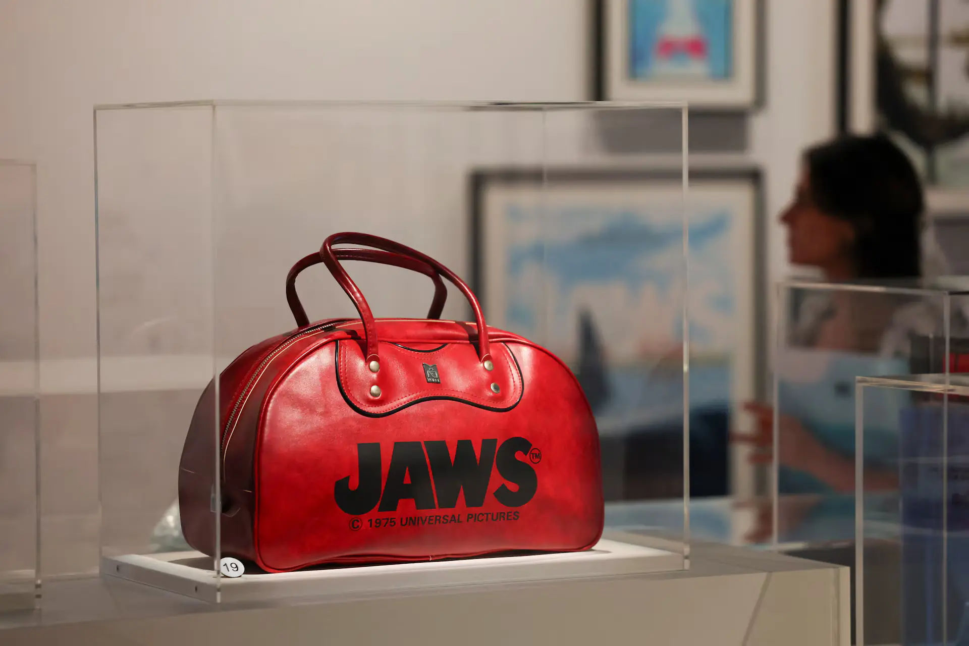  A Jaws movie bag is displayed at &ldquo;Jaws: The Exhibition&rdquo; in the Academy Museum of Motion Pictures. Photo:Reuters 
