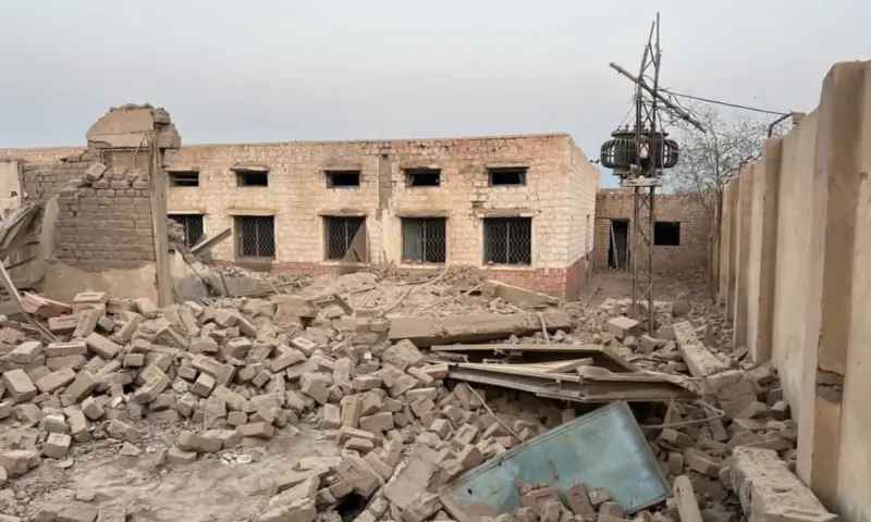 The remains of the damaged building of Government High School Shamazan Kot in North Waziristan after a suspected drone strike, on Feb 26. &mdash; via Haji Pazir Gul