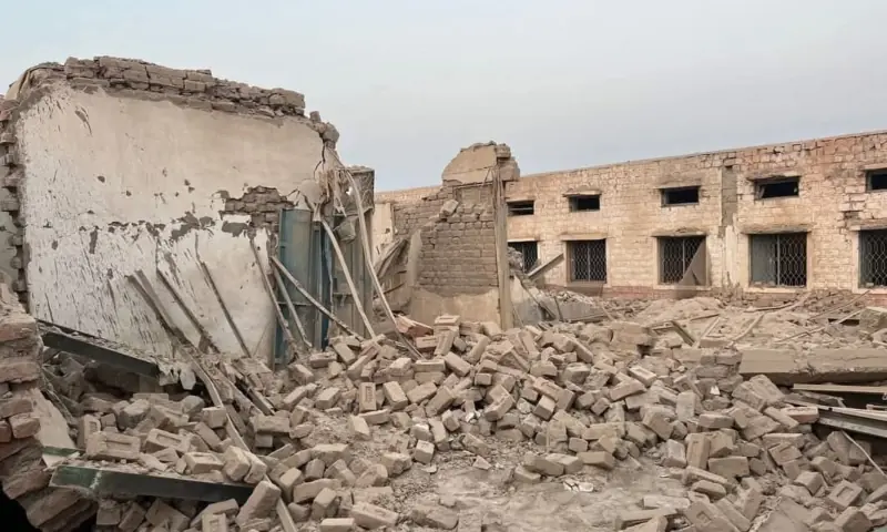 The remains of the damaged building of Government High School Shamazan Kot in North Waziristan after a suspected drone strike, on Feb 26. &mdash; via Haji Pazir Gul