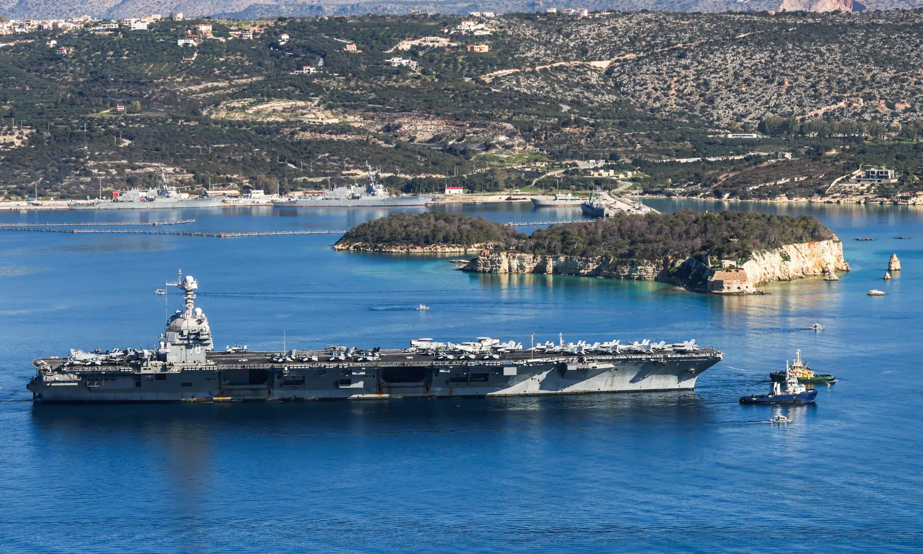 The US Navy aircraft carrier USS Gerald R. Ford departs Souda Bay on the island of Crete on Feb 26, 2026. &mdash; AFP