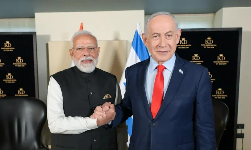 Indian Prime Minister Narendra Modi and Israeli PM Benjamin Netanyahu shake hands in Jerusalem on Feb 26, 2026. &mdash; X/IsraeliPM